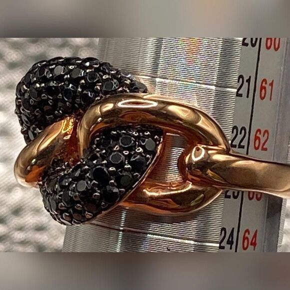 Bronze Black Crystal Pavé Love Knot Ring Size Approx US 10 Gold Tone Statement - Picture 3 of 6